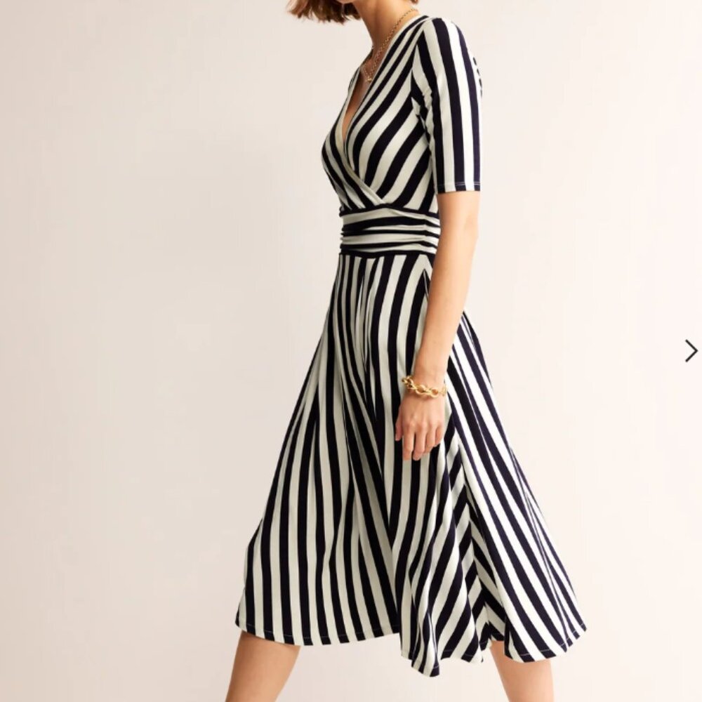 Boden Navy and White Striped Wrap Midi Dress